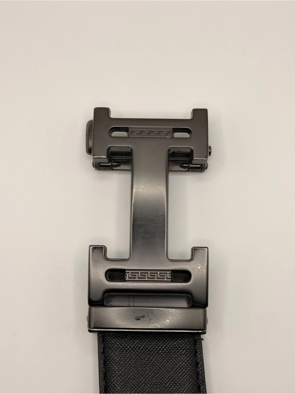 Men's Black Leather Belt with Gunmetal H Buckle